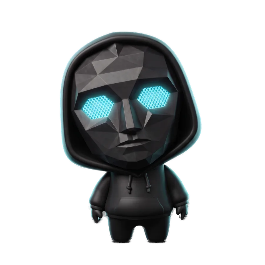 Masked mascot with a deadpan expression